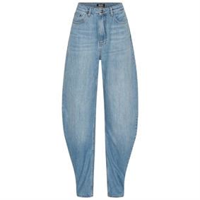 Rotate Draped Barrel Leg Jeans, Light Blue Denim 